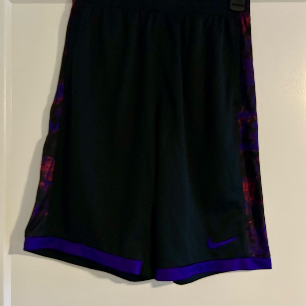 Nike Black Dri-FIT Athletic Shorts with Purple Detailing
